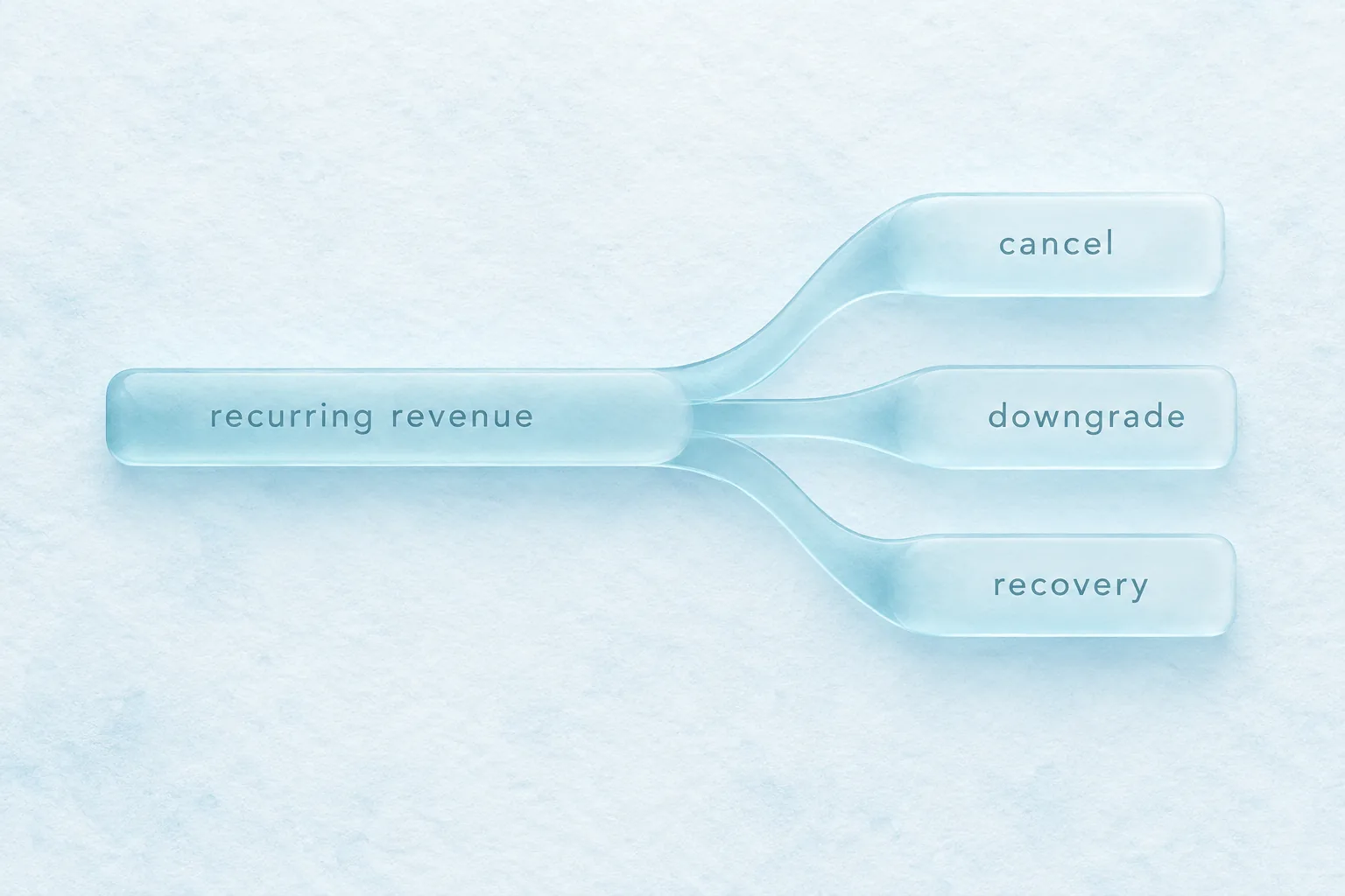 Illustration of recurring revenue splitting into cancellation, downgrade, and recovery paths